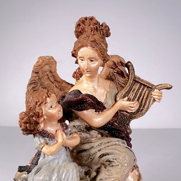Angel with Child Figurine Playing Harp Collectible - Picture 2 of 10